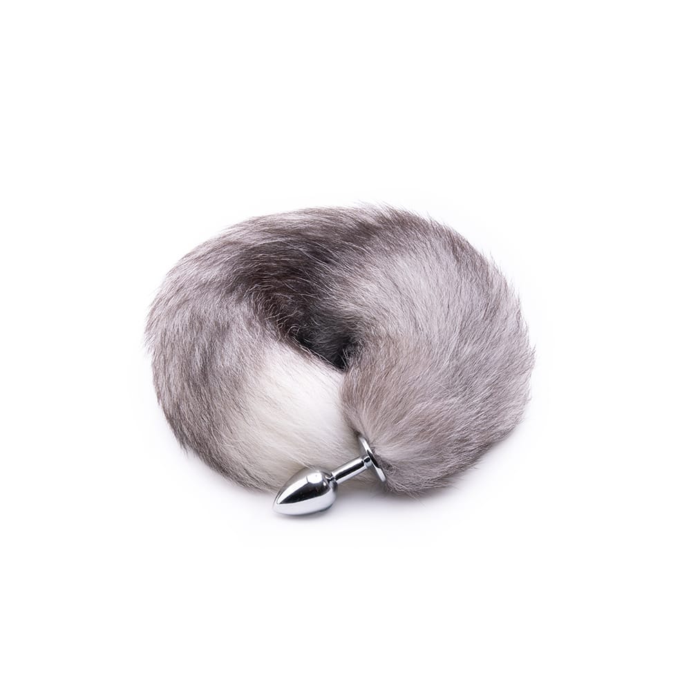 Grey Fox Tail With Plug Shaped Metal Tip Loveplugs Anal Plug Product Available For Purchase Image 2