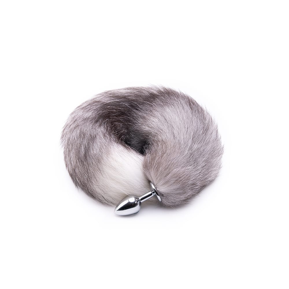 Grey Fox Tail With Plug Shaped Metal Tip