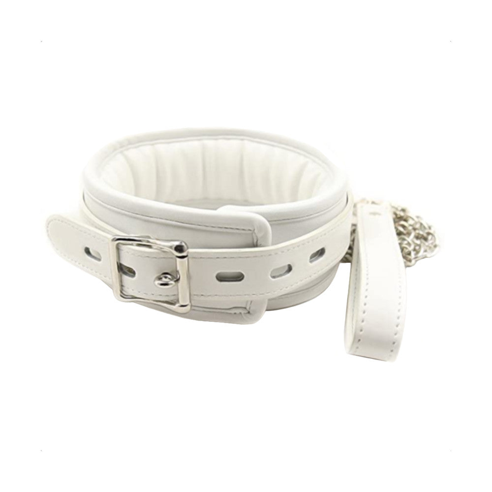 White Leather Collar With Leash Loveplugs Anal Plug Product Available For Purchase Image 1