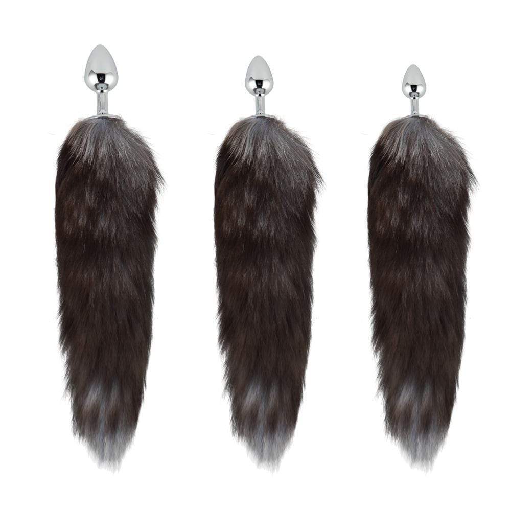 Grey Fox Tail With Plug Shaped Metal Tip, 3 Sizes Loveplugs Anal Plug Product Available For Purchase Image 1