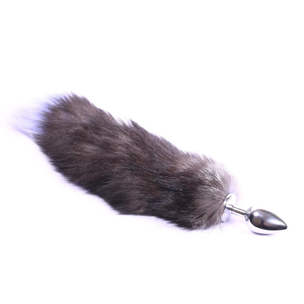 Grey Fox Tail With Plug Shaped Metal Tip, 3 Sizes Loveplugs Anal Plug Product Available For Purchase Image 2