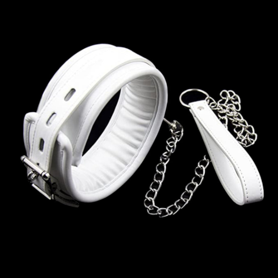 White Leather Collar With Leash