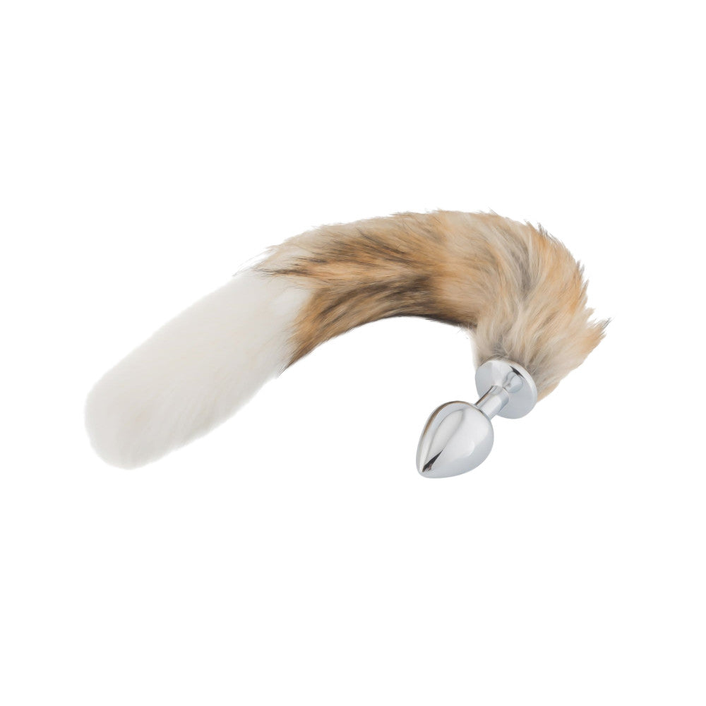 Brown And White Fox Tail With Metal Plug-Shaped Tip