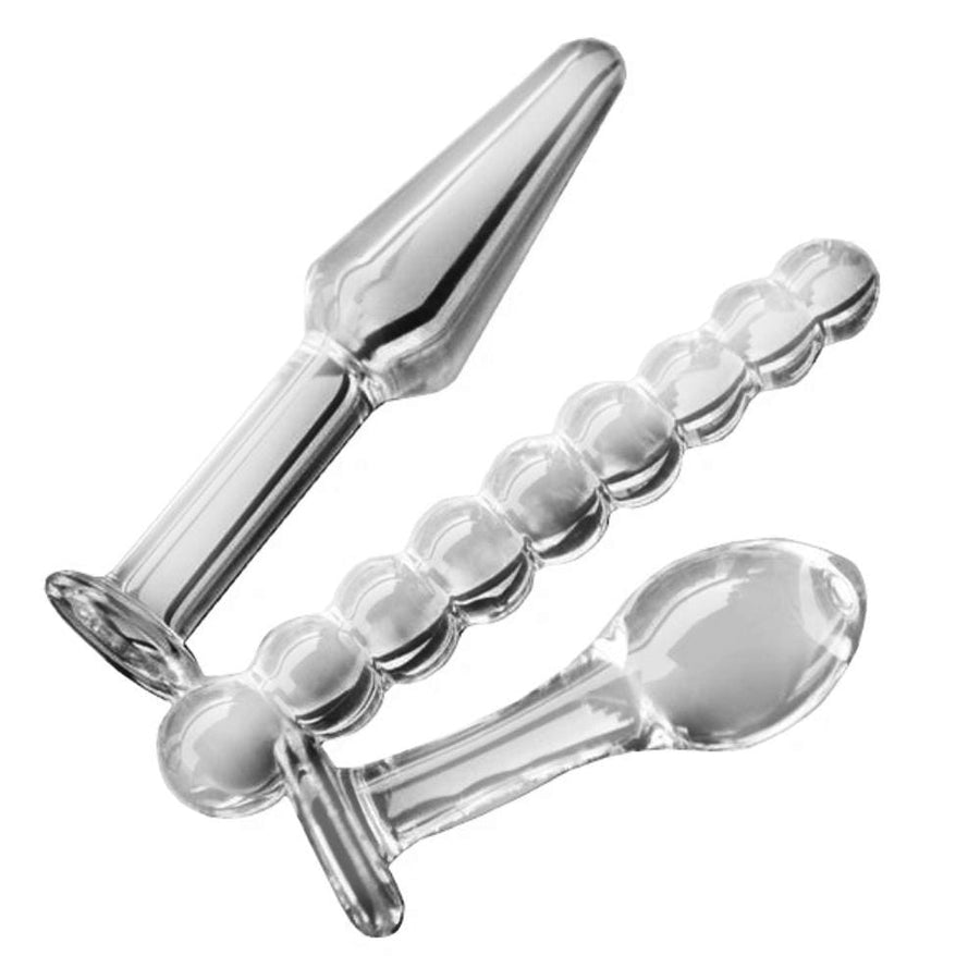 Transparent Anal Glass Bead Dildos 3 Piece Love Plugs Transparent Anal Glass Bead Dildos 3 Piece Love Plugs