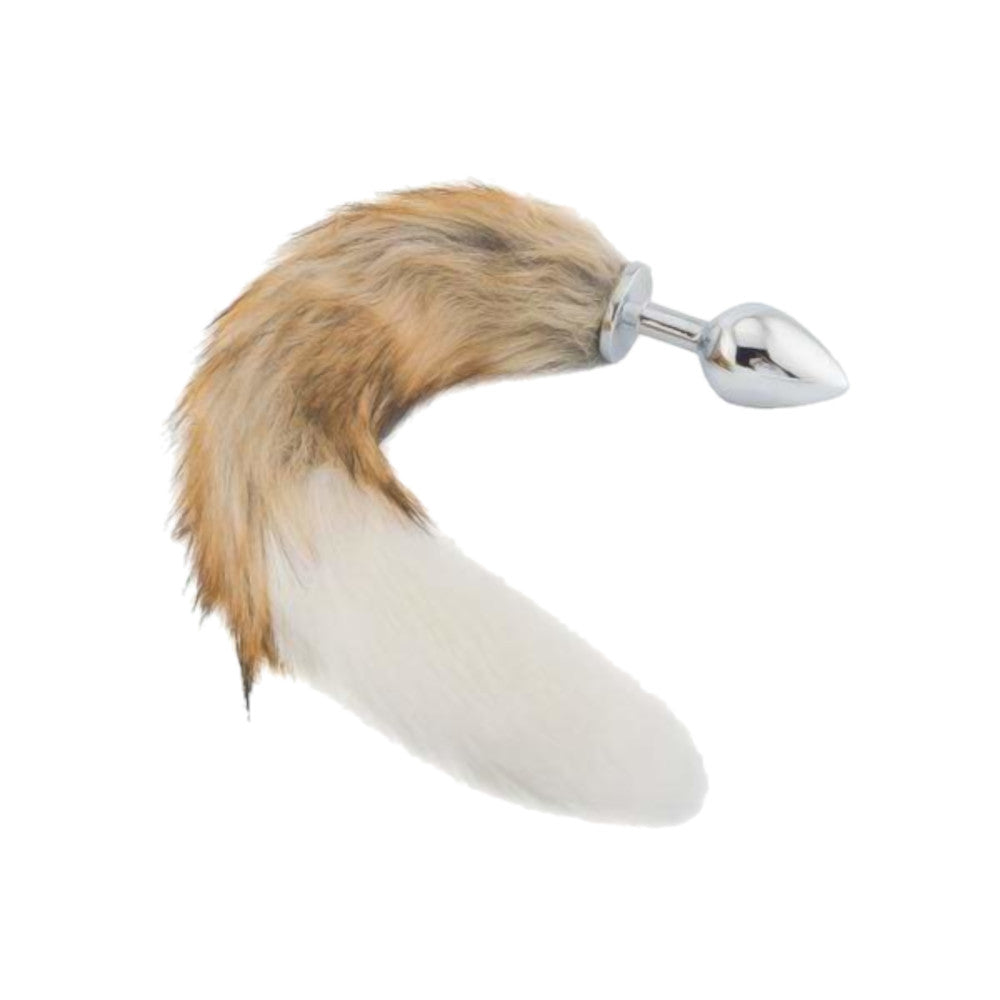 Brown And White Fox Tail With Metal Plug-Shaped Tip Loveplugs Anal Plug Product Available For Purchase Image 1