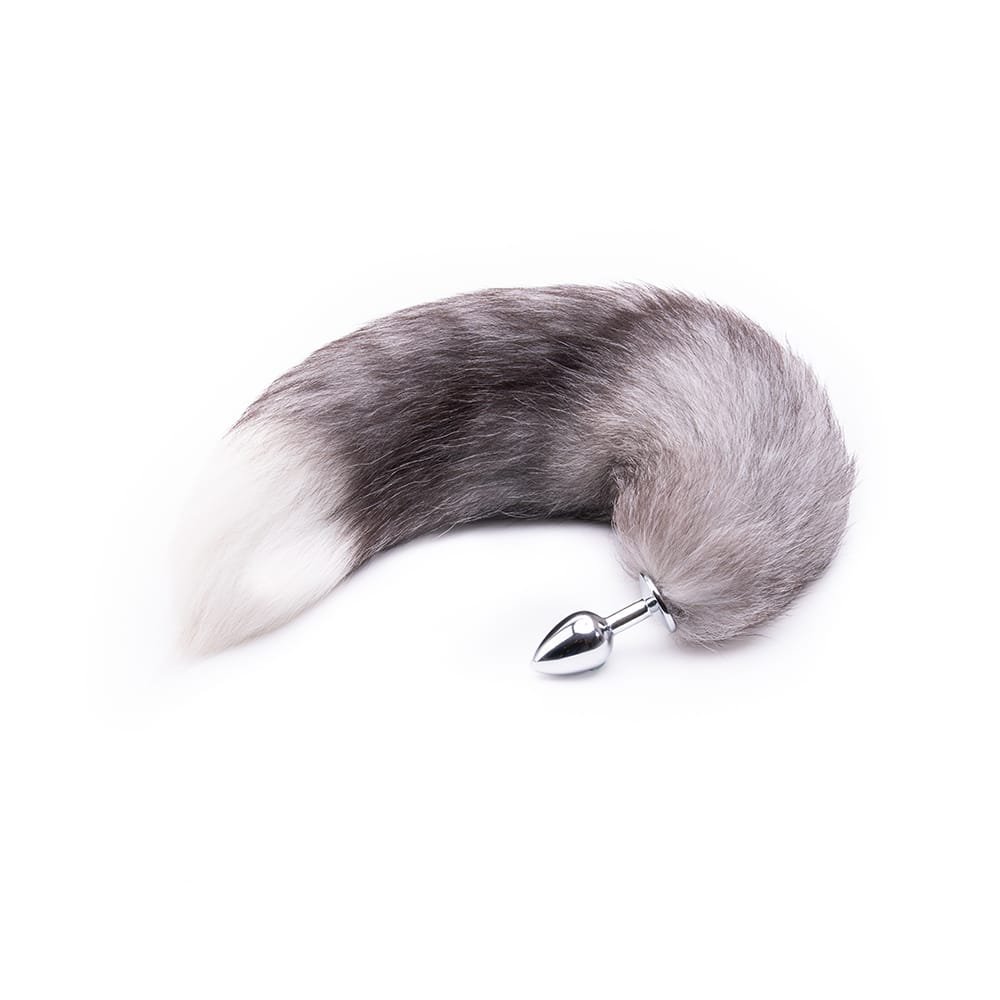 Grey Fox Tail With Plug Shaped Metal Tip Loveplugs Anal Plug Product Available For Purchase Image 1