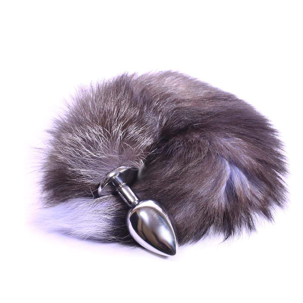 Grey Fox Tail With Plug Shaped Metal Tip, 3 Sizes Loveplugs Anal Plug Product Available For Purchase Image 3