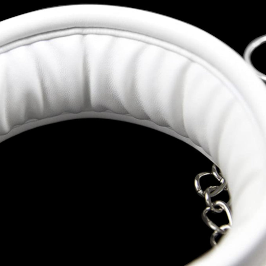 White Leather Collar With Leash