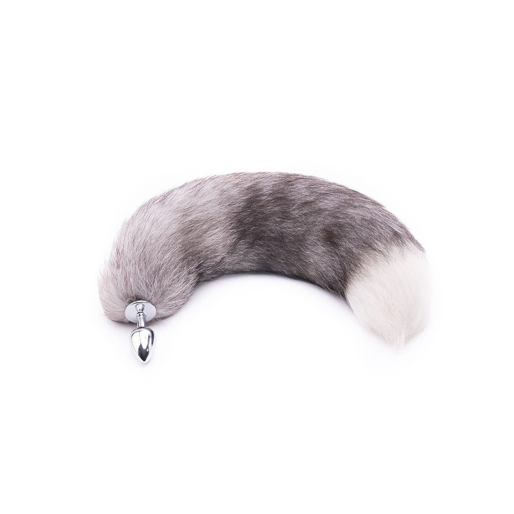 Grey Fox Tail With Plug Shaped Metal Tip