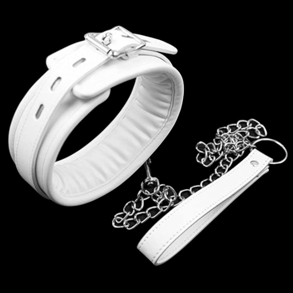 White Leather Collar With Leash Loveplugs Anal Plug Product Available For Purchase Image 4