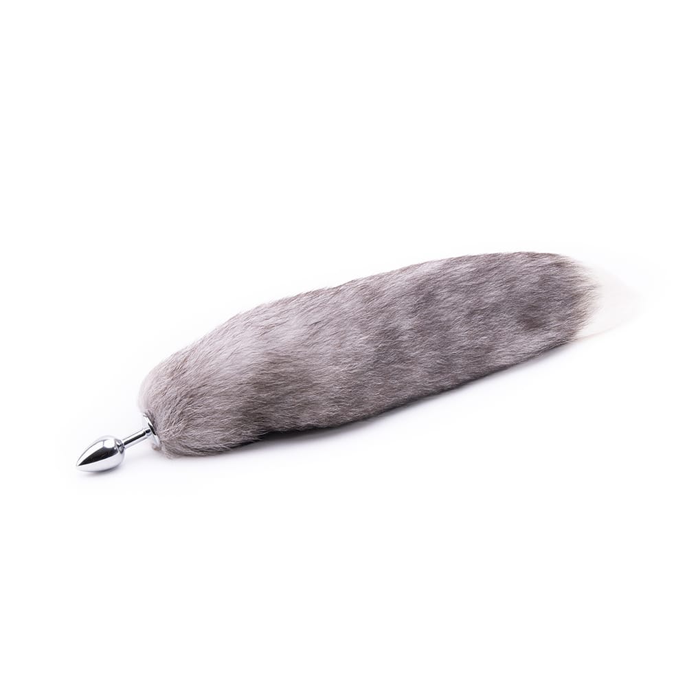 Grey Fox Tail With Plug Shaped Metal Tip