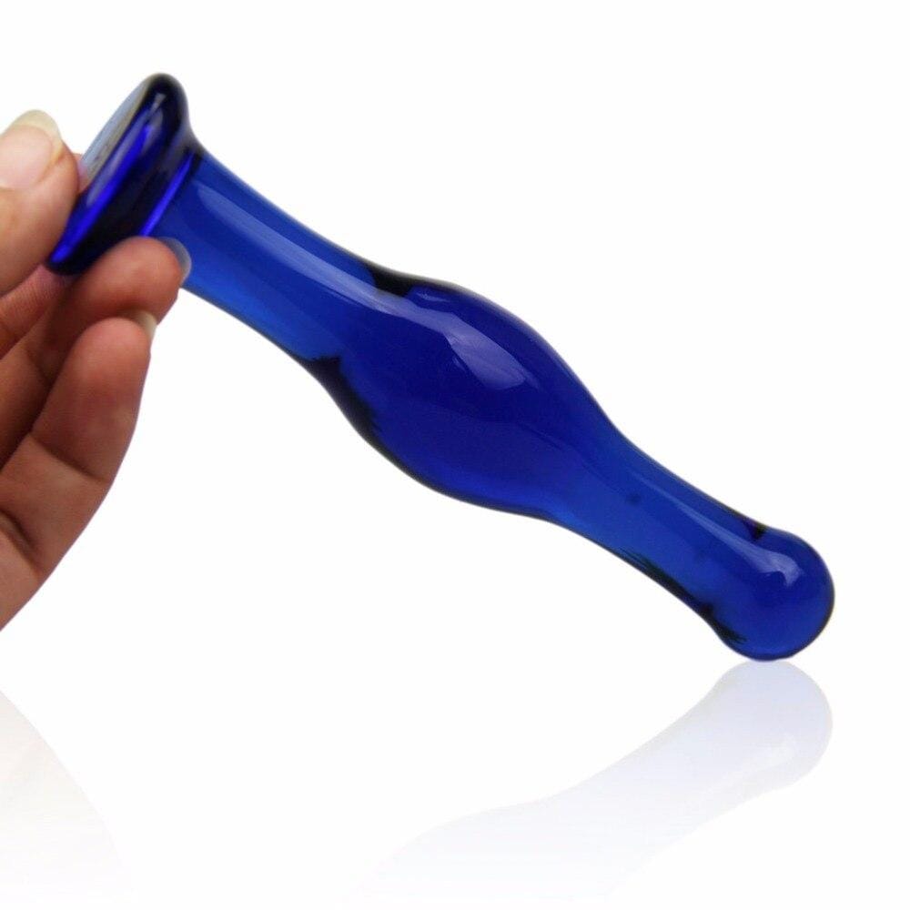 Blue Curvy Glass Anal Plug Dildo