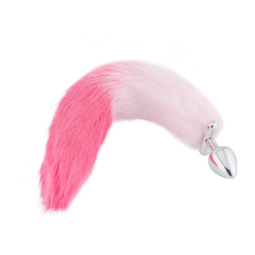 Pink with White Fox Shapeable Metal Tail Plug, 18"