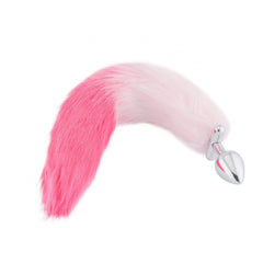 The pink and white fox plug offers a flexible design and smooth stainless steel for easy insertion. sex toy fox, purple