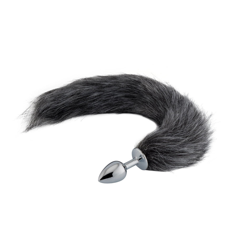 Dark Grey Fox Metal Tail Plug, 18"