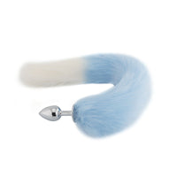 Light Blue with White Fox Metal Tail Plug, 18"