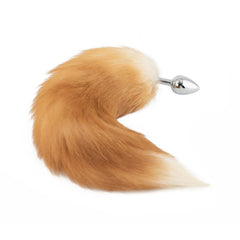 The red, stainless sex toy feels amazing inside, and the fluffy brown tail adds that extra touch. The fox sex toy is large and makes her feel sexy.