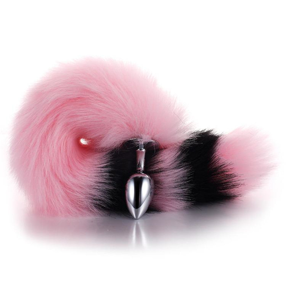 Pink with Black Fox Metal Tail Plug, 14"