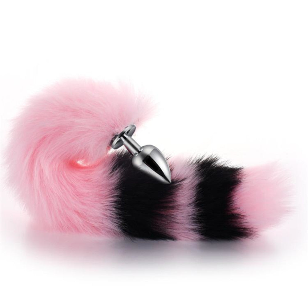 Pink with Black Fox Metal Tail Plug, 14"