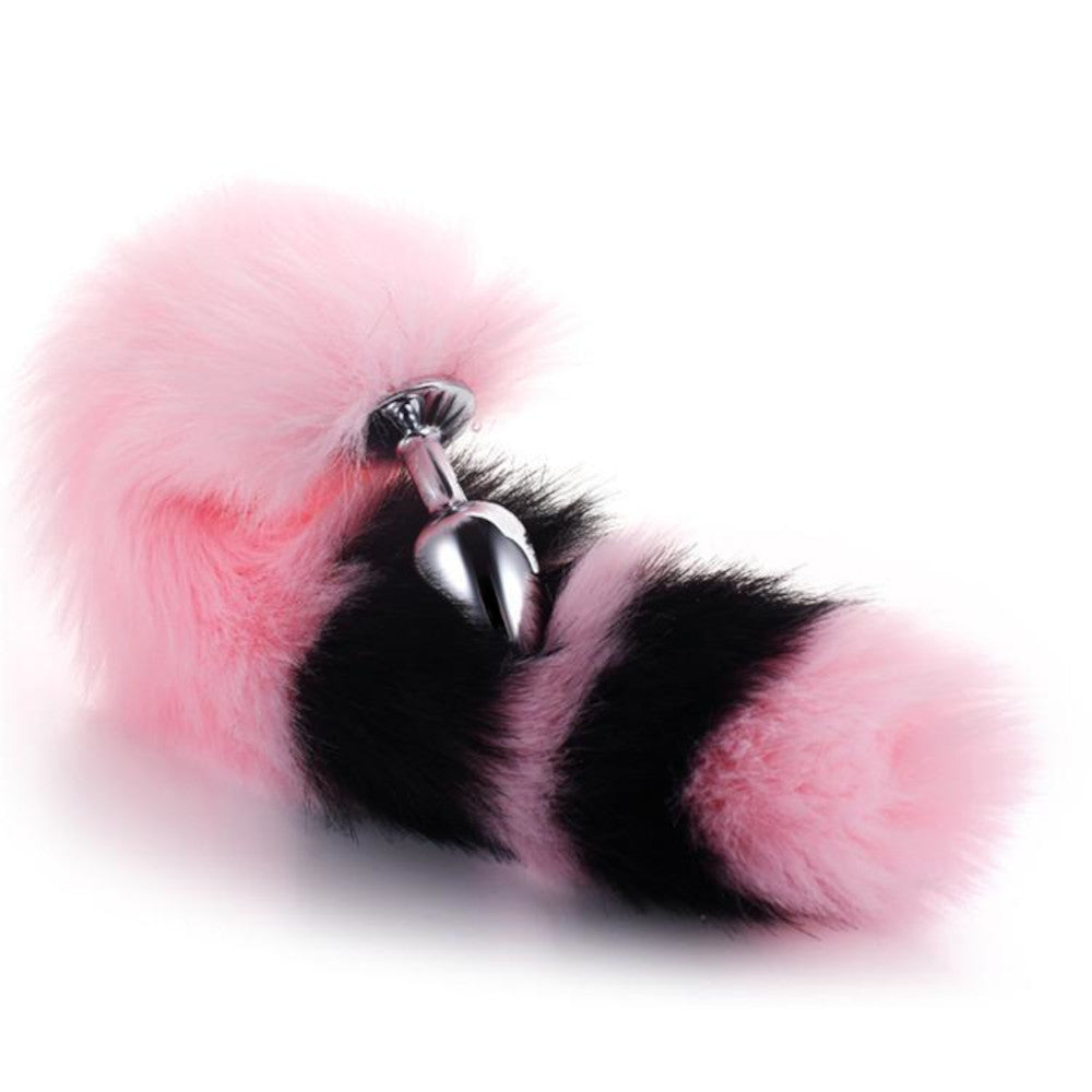 Pink with Black Fox Metal Tail Plug, 14"