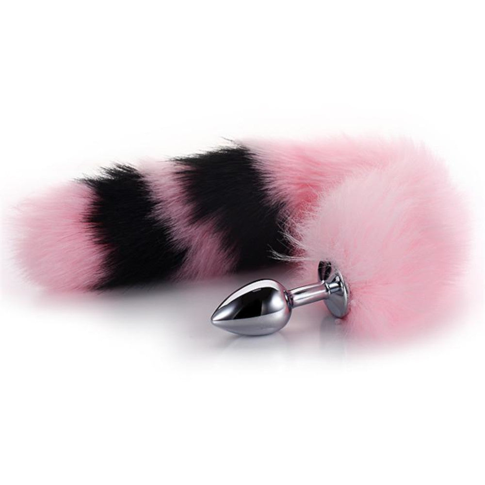 Pink with Black Fox Metal Tail Plug, 14" Loveplugs Anal Plug Product Available For Purchase Image 1