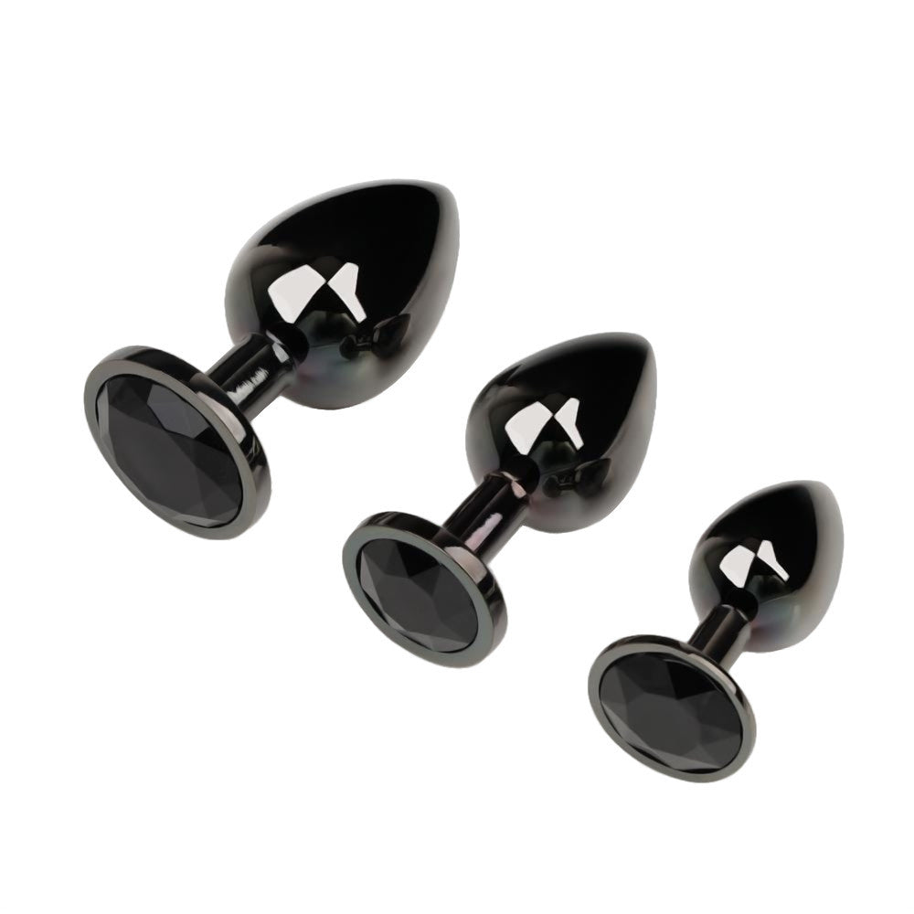 Gunmetal Jeweled Princess Plugs (3 Piece)