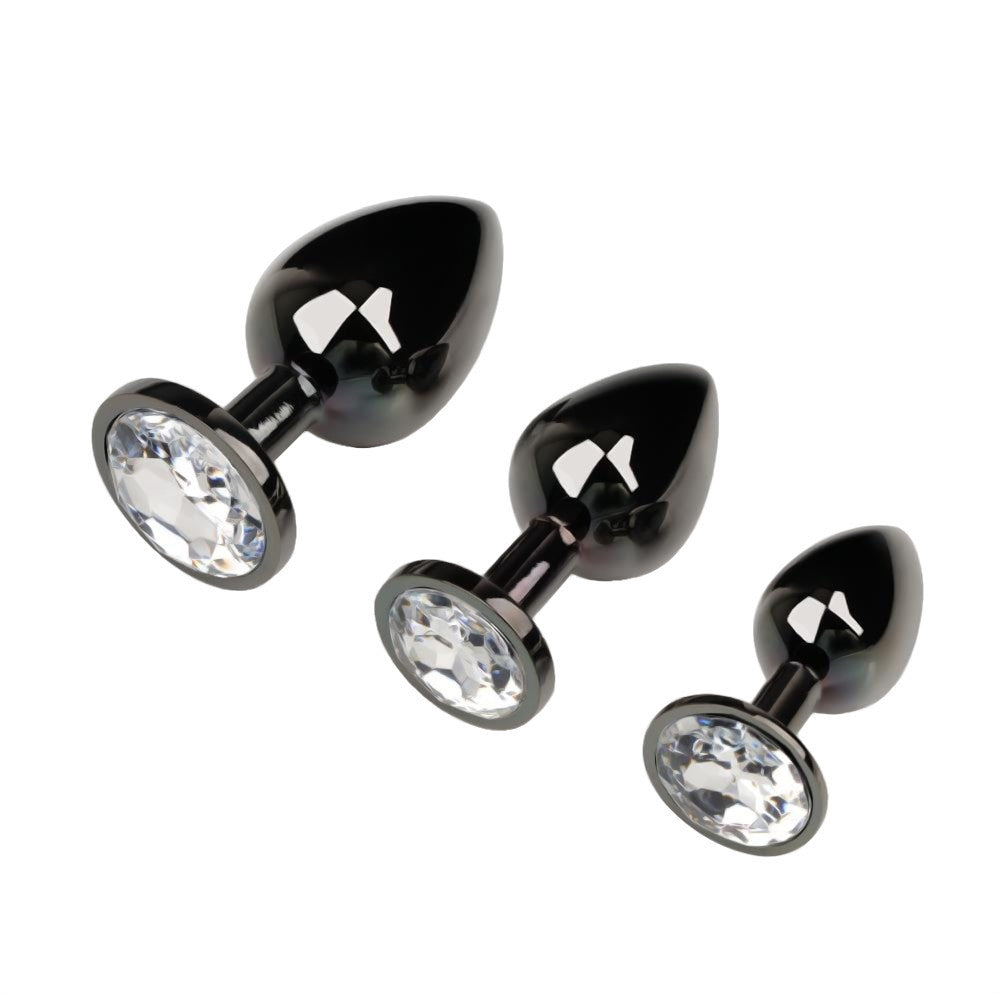Gunmetal Jeweled Plugs (3 Piece) Loveplugs Anal Plug Product Available For Purchase Image 2