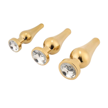 The jeweled plugs offer an elegant, radiant touch to your exploration. anal trainer Their gold finish and jeweled handle bedazzle any booty, ear, 