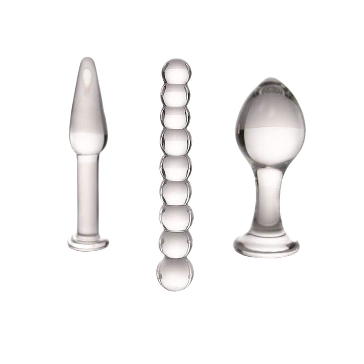 The glass toys offer a smooth butt glass experience, with a pyrex, tapered, beaded, head, and inch-long dildo toy, great for beginner training.
