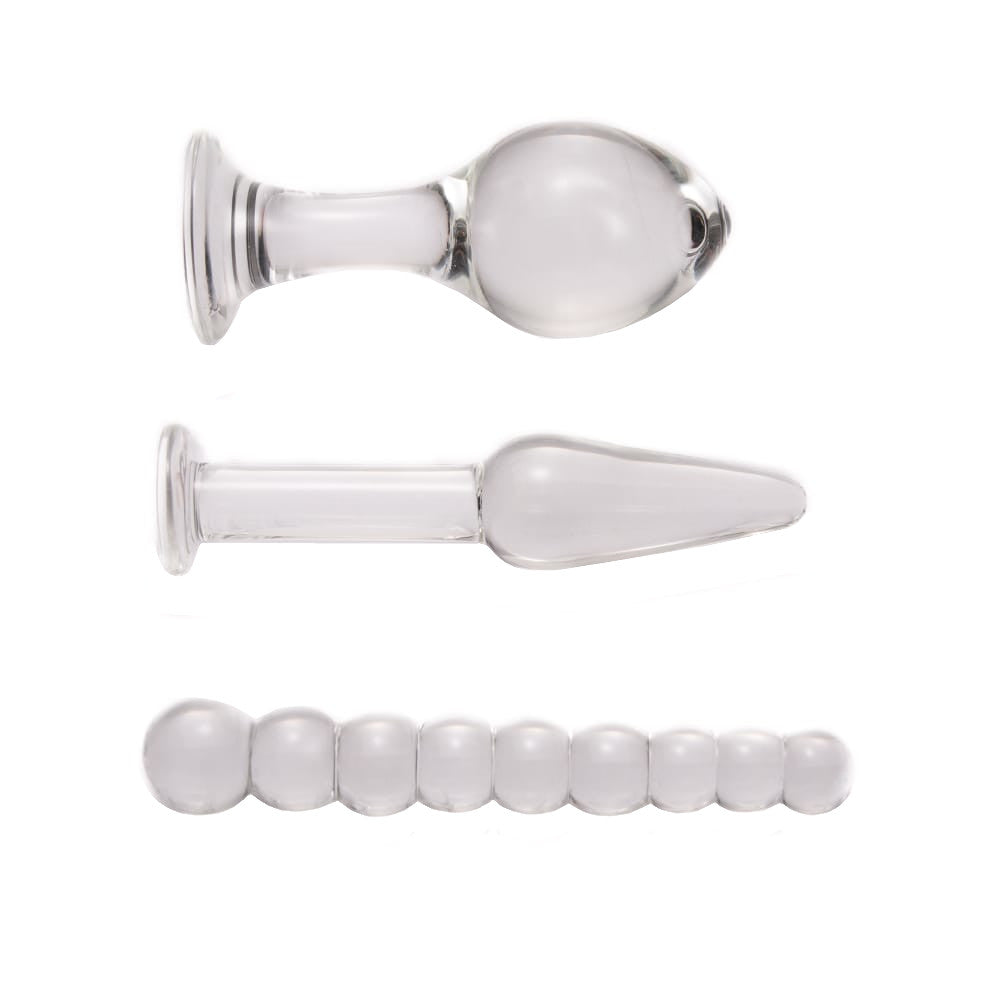 Transparent Pyrex Glass Kit (3 Piece) Loveplugs Anal Plug Product Available For Purchase Image 2