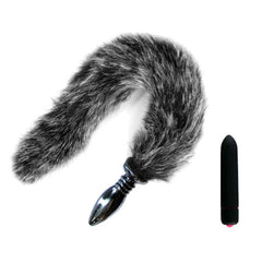 14" Salt and Pepper Fox Tail with Silicone Plug