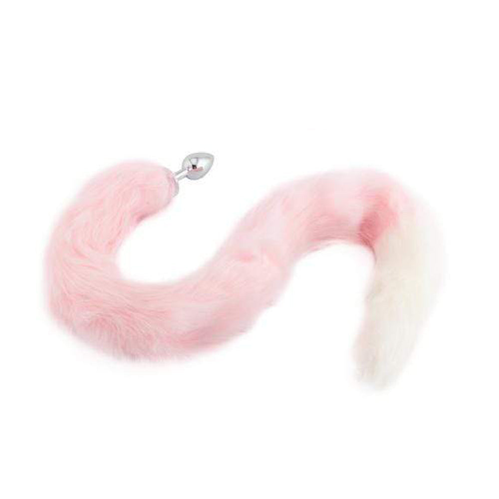 Pink with White Fox Metal Tail Plug, 32"