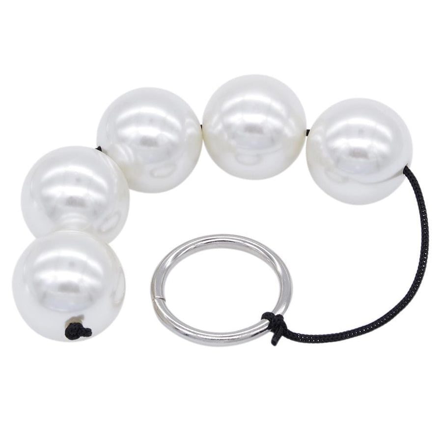 11" Pearl-Colored Anal Beads on a String with Pull Ring