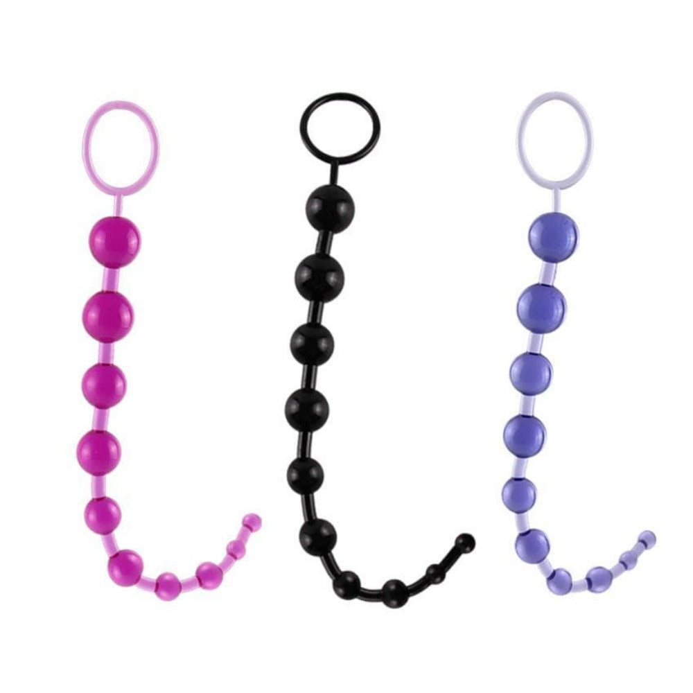 3 Colors 12" Silicone Anal Beads with Pull Ring Ball
