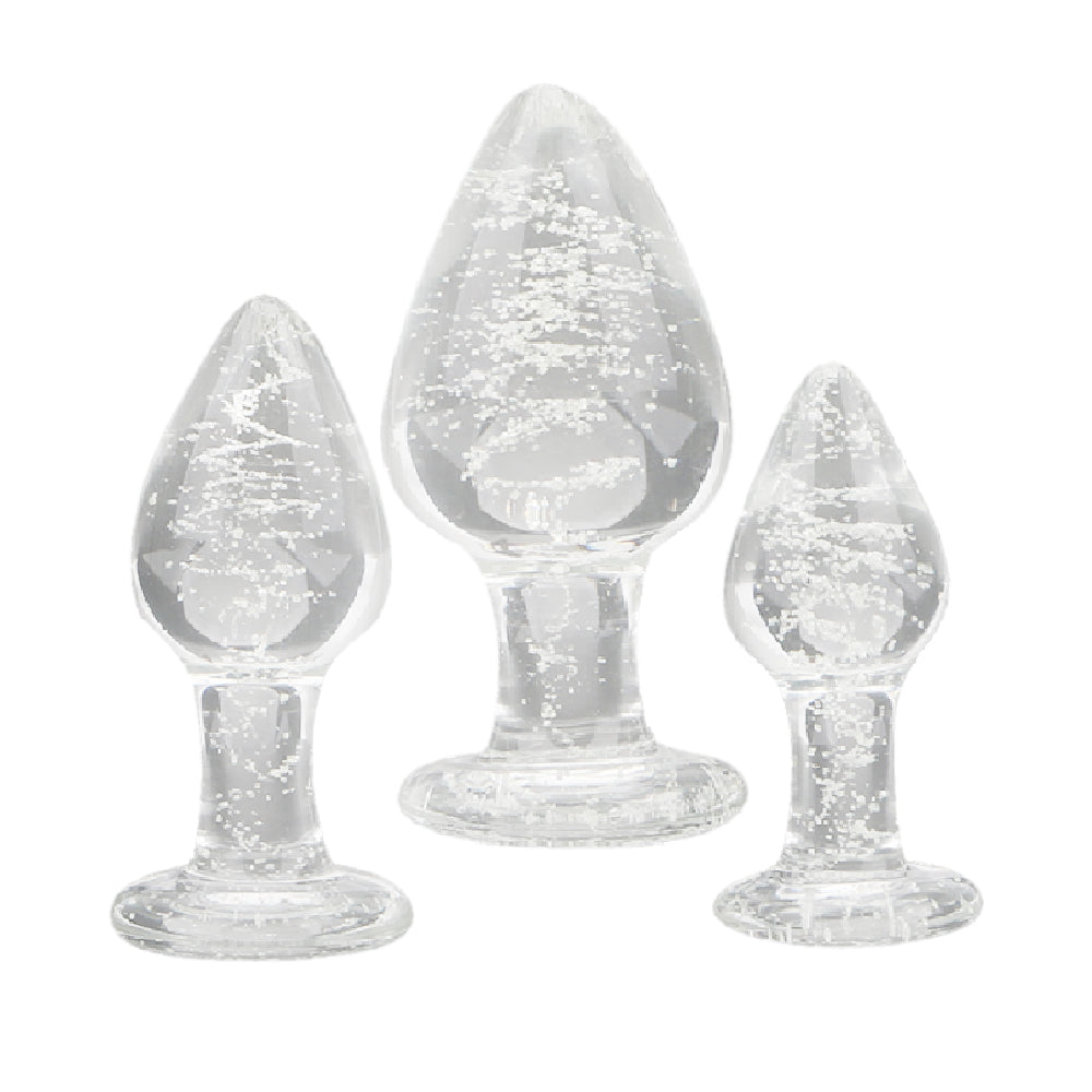 Glow in the Dark Huge Glass Set (3 Piece) Loveplugs Anal Plug Product Available For Purchase Image 1