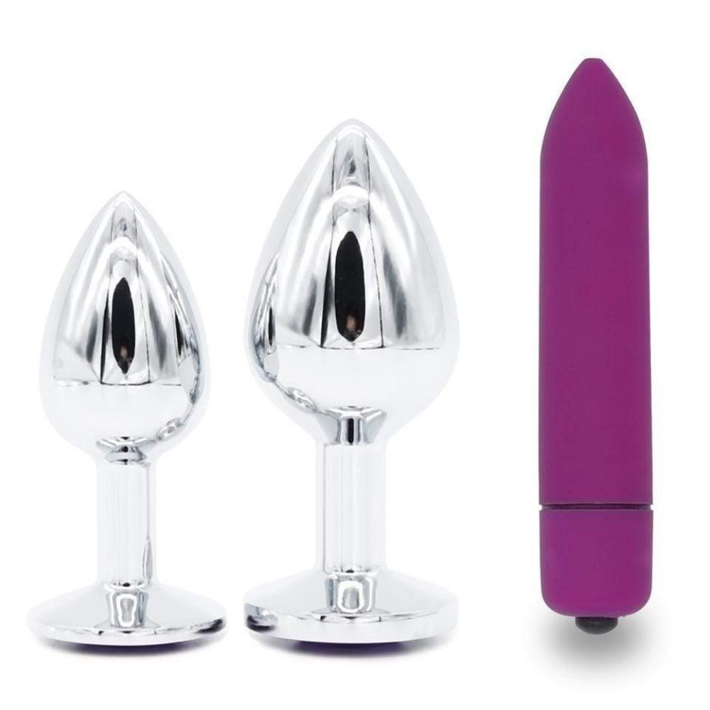 Purple Jeweled 3" Stainless Steel Butt Plug Loveplugs Anal Plug Product Available For Purchase Image 3