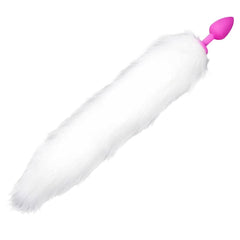 14" White Cat Tail with Pink Silicone Plug